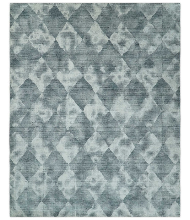 8x10 Ivory, Silver and Gray Modern Geometrical Handmade Art Silk Area Rug