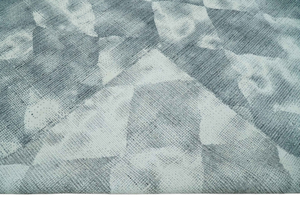 8x10 Ivory, Silver and Gray Modern Geometrical Handmade Art Silk Area Rug