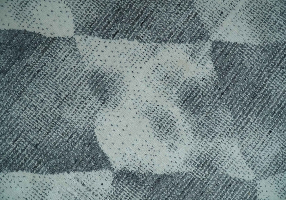 8x10 Ivory, Silver and Gray Modern Geometrical Handmade Art Silk Area Rug