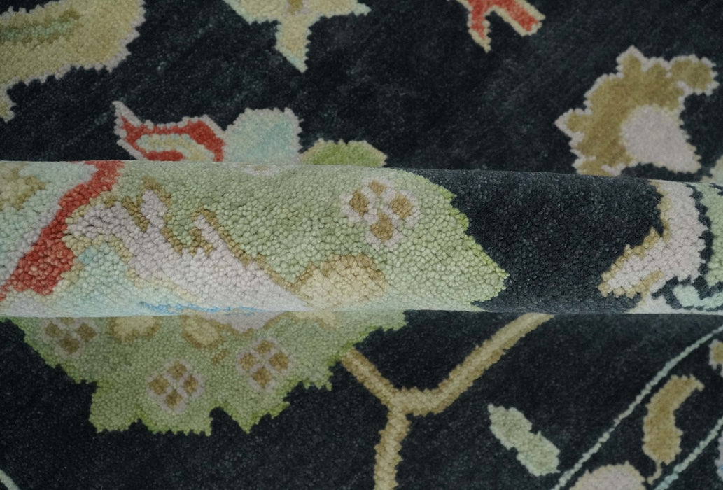 8x10 Modern Hand Knotted Black and Multicolor Traditional Oushak Wool Area Rug