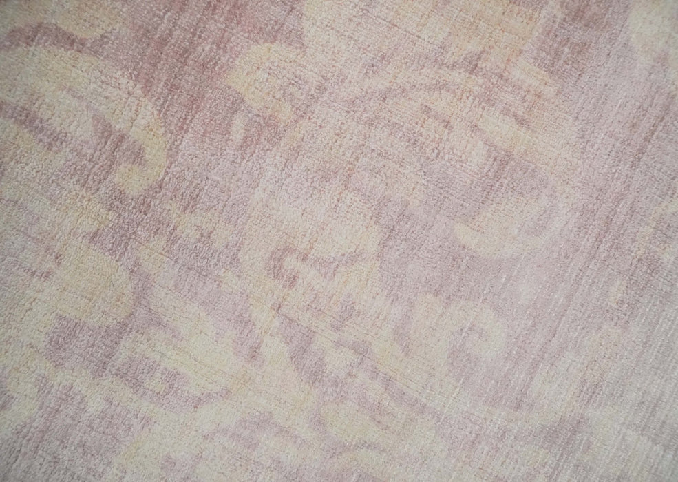 8x10 Pink and Beige Hand Loomed Damask Design Bamboo Silk Area Rug