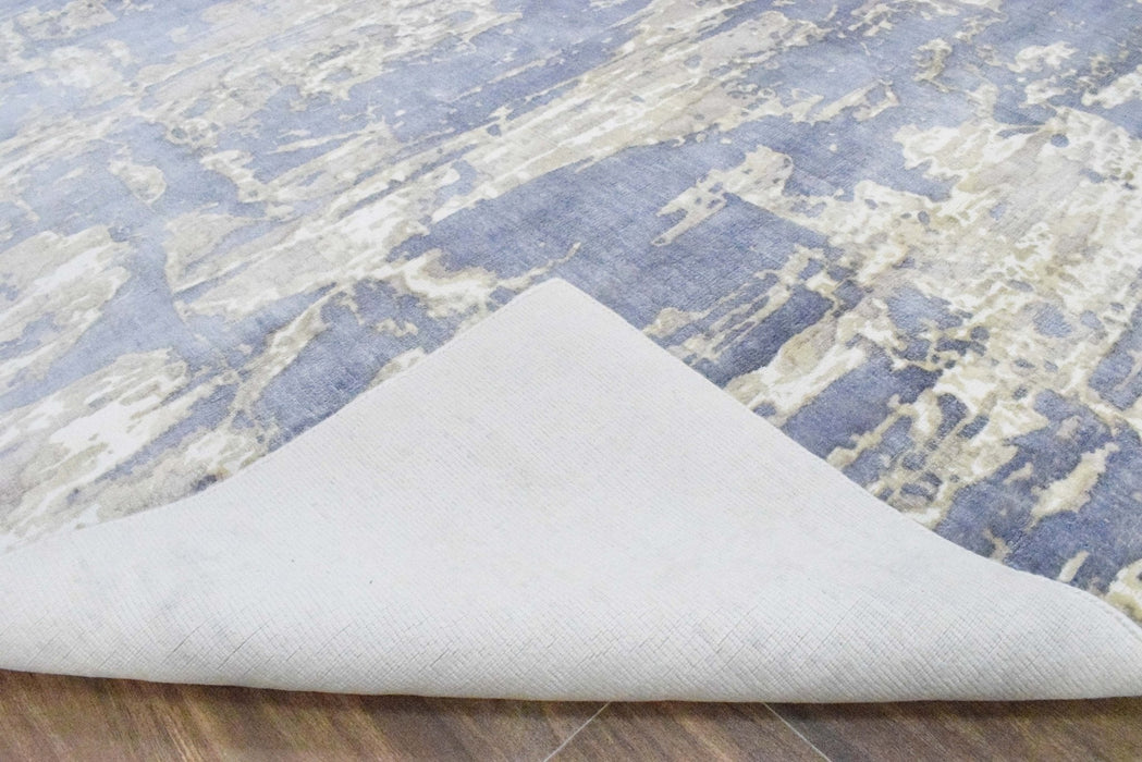 8x10 Rug, Blue and Brown Rug, Modern Abstract Hand loom Printed Viscose Area Rug