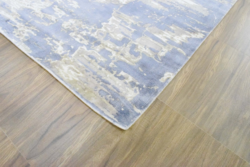 8x10 Rug, Blue and Brown Rug, Modern Abstract Hand loom Printed Viscose Area Rug