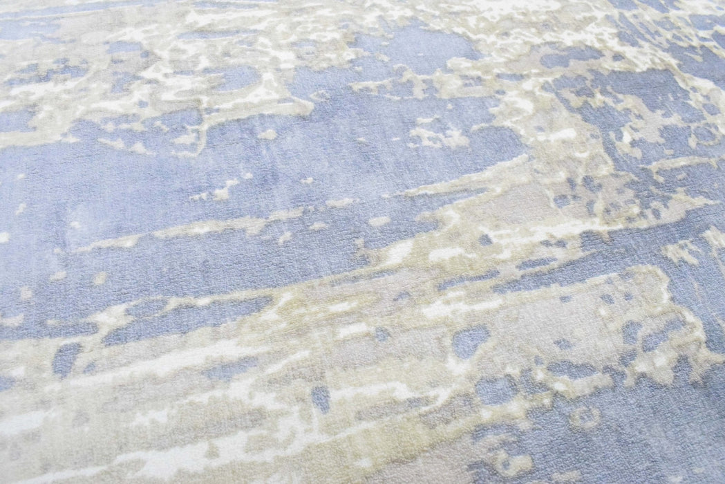 8x10 Rug, Blue and Brown Rug, Modern Abstract Hand loom Printed Viscose Area Rug