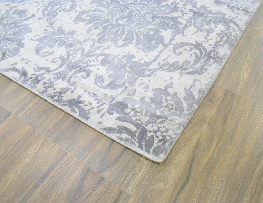 Floral 8x10 Handmade Art Silk Area Rug, Made with screen printing technique