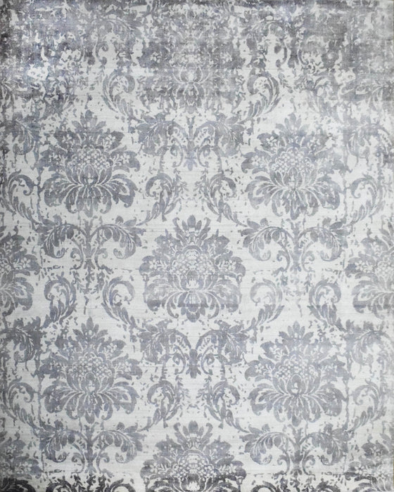 Floral 8x10 Handmade Art Silk Area Rug, Made with screen printing technique