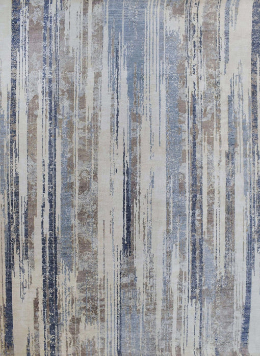 Hand Knotted 8x10 Modern Abstract Blue And Beige Bamboo Silk Area Rug