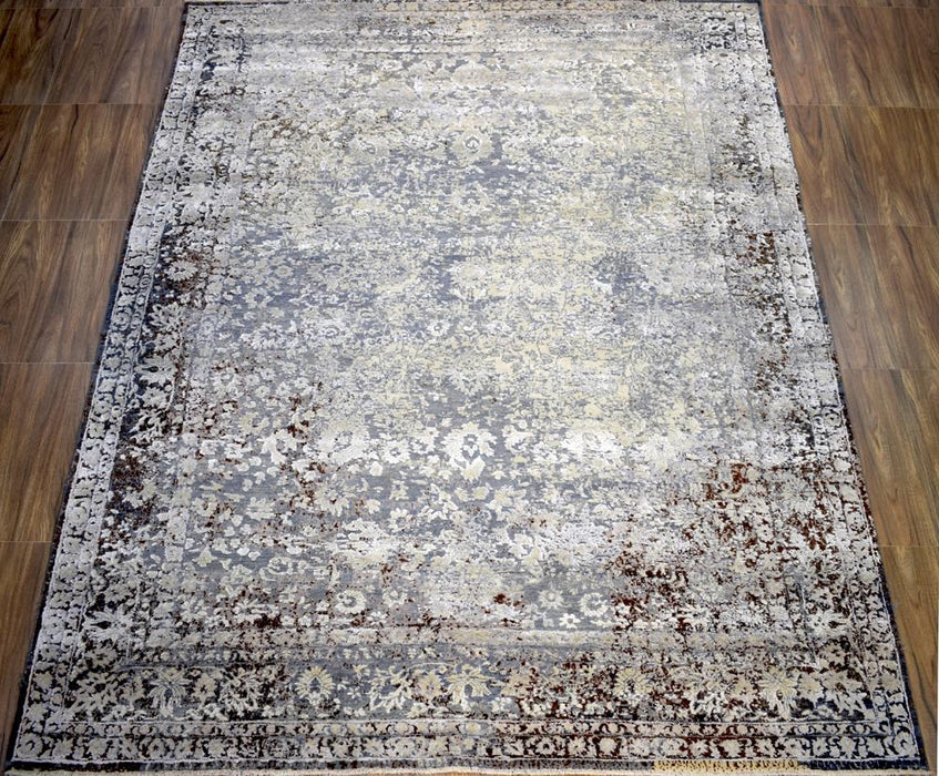 Charcoal, Beige and Ivory 8'x10' Rug Handmade Hand-Spun Wool and silk Area Rug | The Rug Decor | TRD1793810