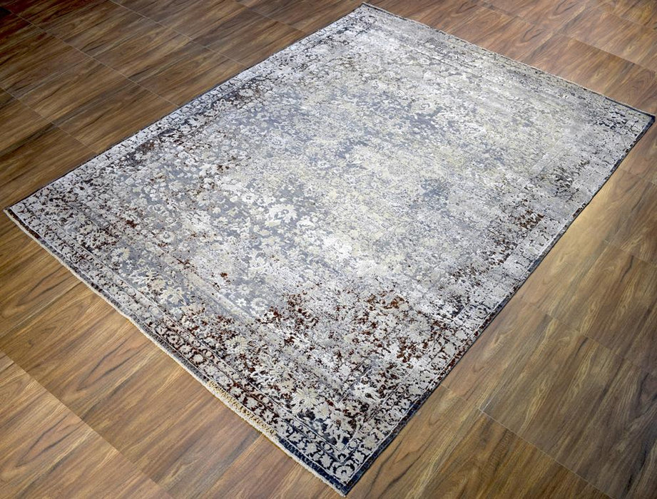 Charcoal, Beige and Ivory 8'x10' Rug Handmade Hand-Spun Wool and silk Area Rug | The Rug Decor | TRD1793810