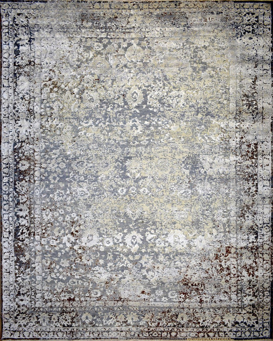 Charcoal, Beige and Ivory 8'x10' Rug Handmade Hand-Spun Wool and silk Area Rug | The Rug Decor | TRD1793810