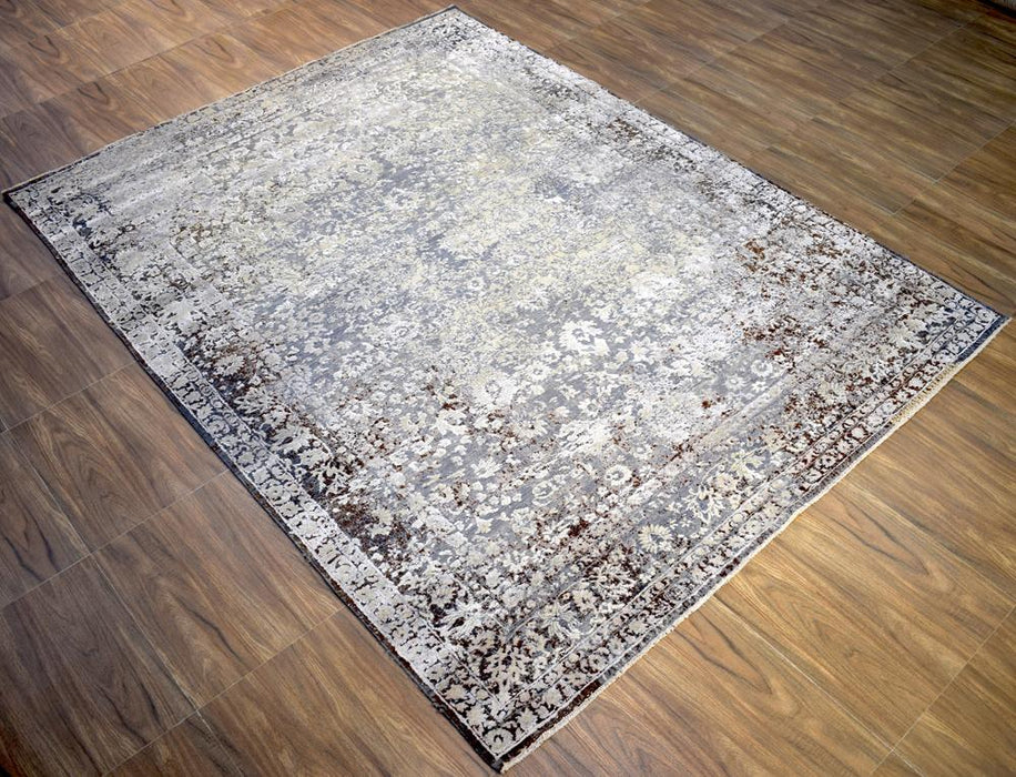 Charcoal, Beige and Ivory 8'x10' Rug Handmade Hand-Spun Wool and silk Area Rug | The Rug Decor | TRD1793810