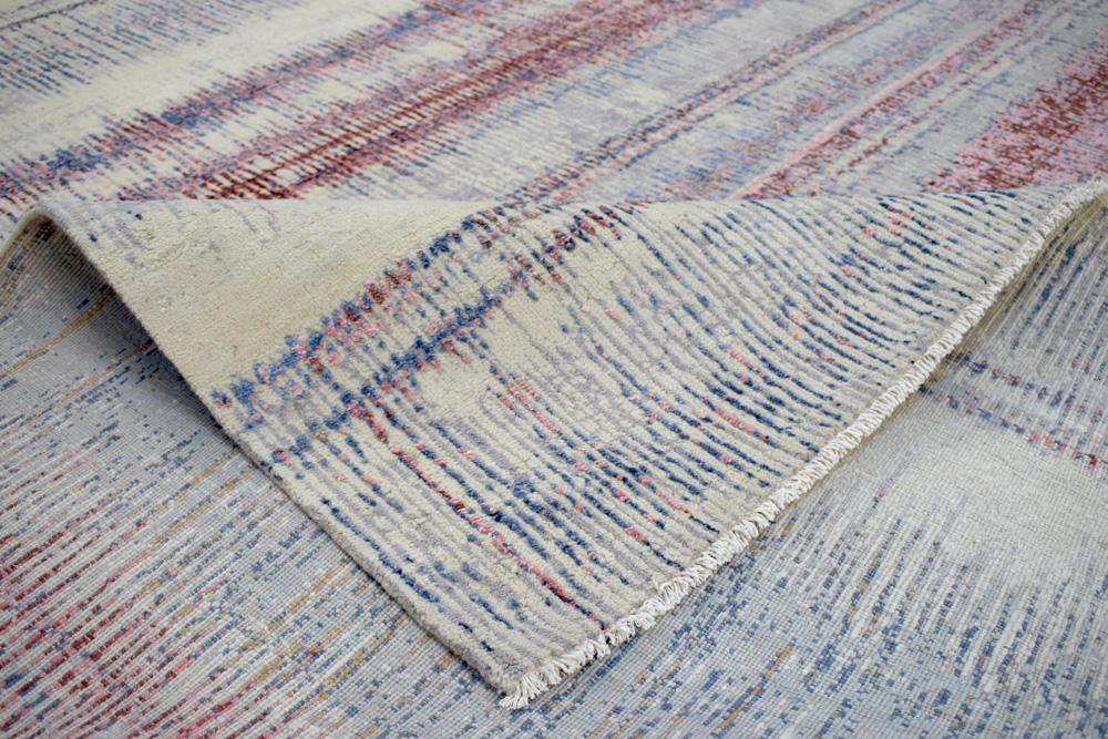 Rust, Blue and Beige 8x10 Rug Modern Hand made Hand-spun wool and Handspun Bamboo Silk  Area  Rug| The Rug Decor | TRD2095810