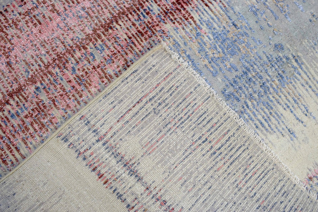 Rust, Blue and Beige 8x10 Rug Modern Hand made Hand-spun wool and Handspun Bamboo Silk  Area  Rug| The Rug Decor | TRD2095810