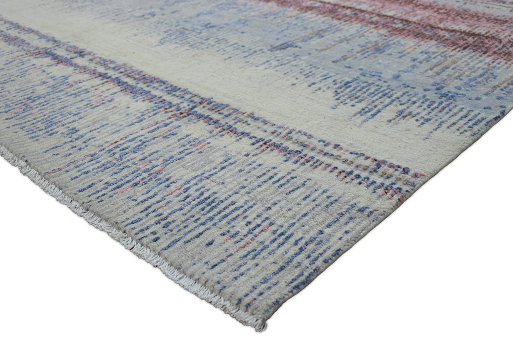 Rust, Blue and Beige 8x10 Rug Modern Hand made Hand-spun wool and Handspun Bamboo Silk  Area  Rug| The Rug Decor | TRD2095810
