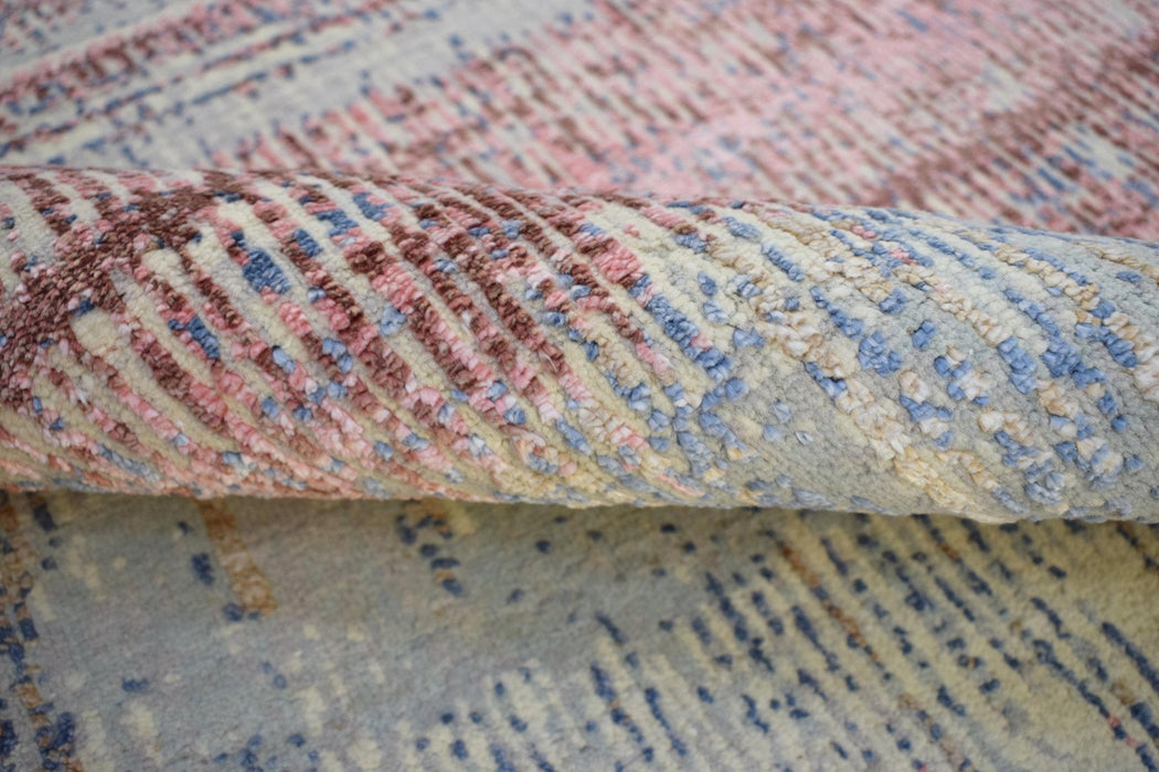 Rust, Blue and Beige 8x10 Rug Modern Hand made Hand-spun wool and Handspun Bamboo Silk  Area  Rug| The Rug Decor | TRD2095810