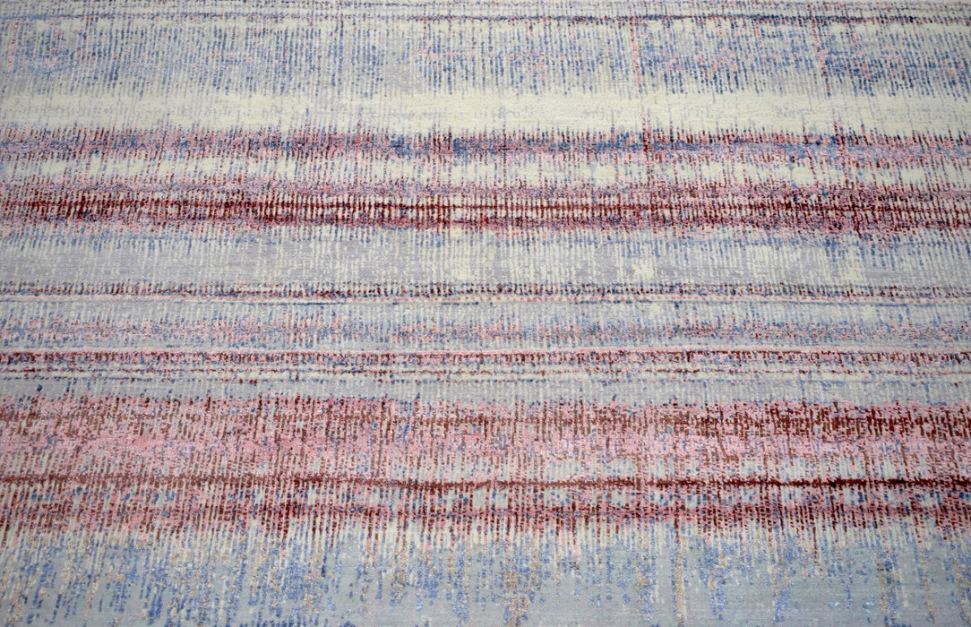 Rust, Blue and Beige 8x10 Rug Modern Hand made Hand-spun wool and Handspun Bamboo Silk  Area  Rug| The Rug Decor | TRD2095810