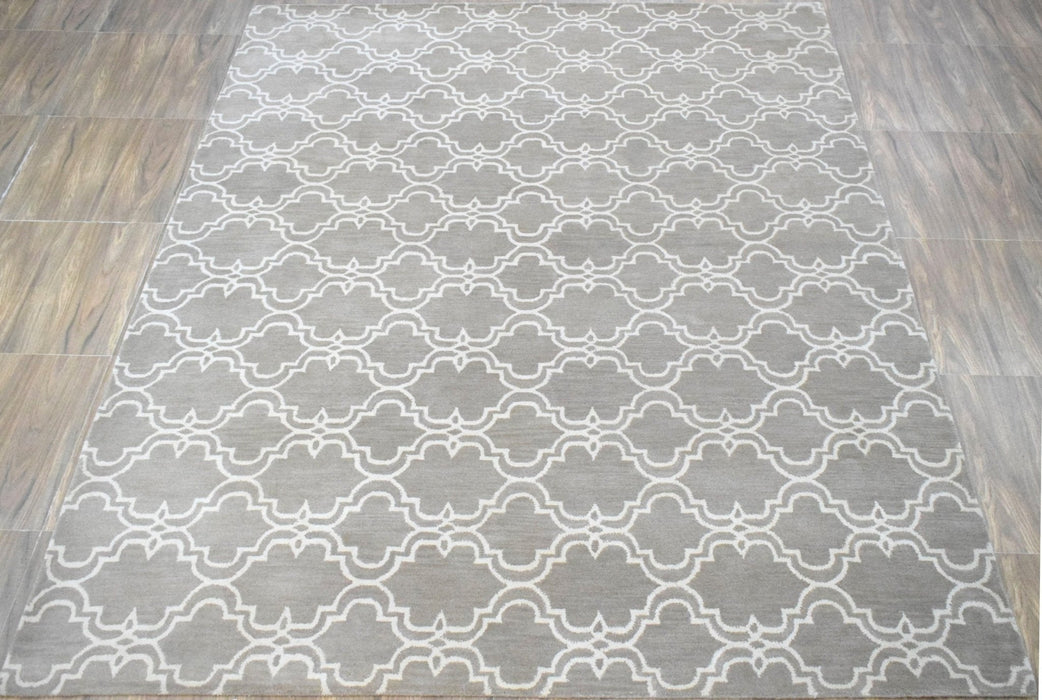 Modern Geometric hand Tufted Brown and Beige Wool Area Rug