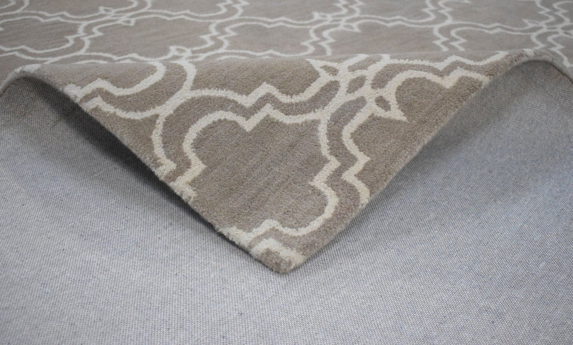Modern Geometric hand Tufted Brown and Beige Wool Area Rug