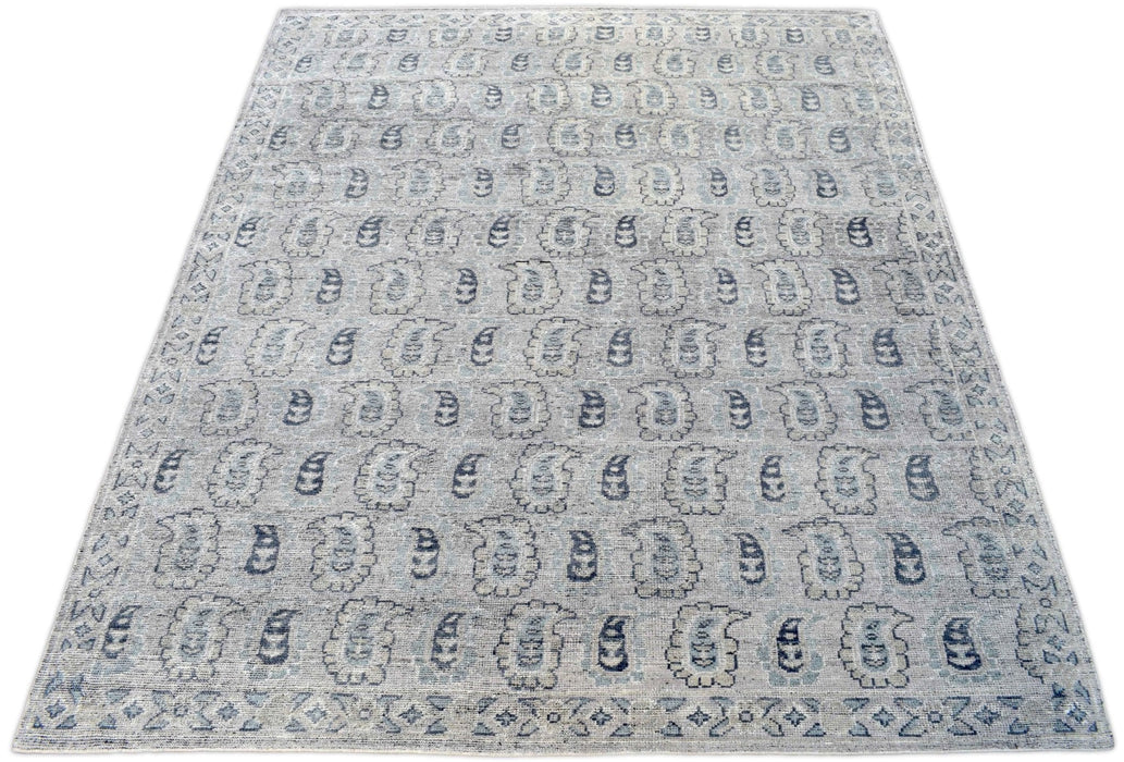 Silver and Charcoal 8'x10' Rug | Modern Handmade Wool Area Rug | The Rug Decor |TRD2142810