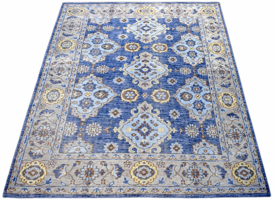 Blue and Camel 8'x10' Rug | Modern Handmade Wool Area Rug | The Rug Decor | TRD2157810