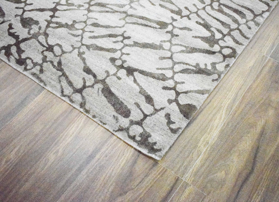 8x10 Rug, White and Brown Rug, Modern and Abstract Rug, Hand-loom Printed Viscose Area Rug | TRD020QT810