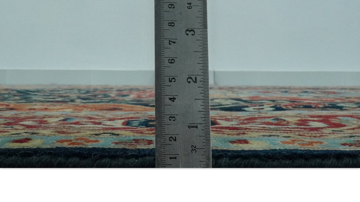 8x10 Rust and Blue Fine Hand Knotted Traditional Heriz Medallion wool area rug