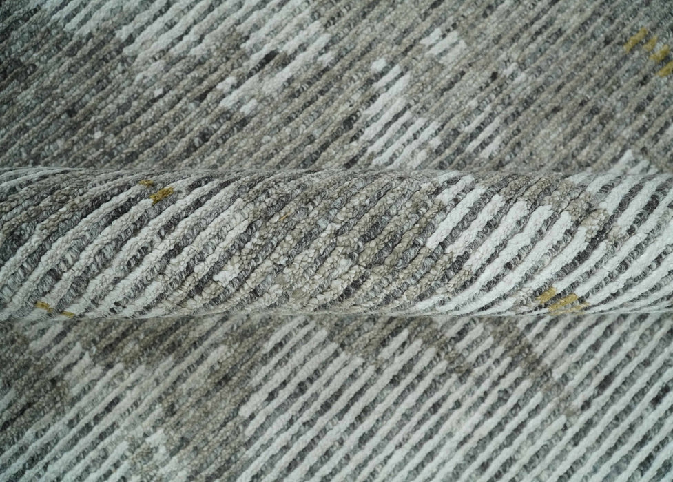 8x10 Silver and Charcoal Modern Abstract Handmade Wool Area Rug