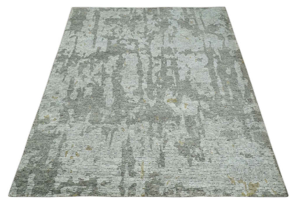 8x10 Silver and Charcoal Modern Abstract Handmade Wool Area Rug