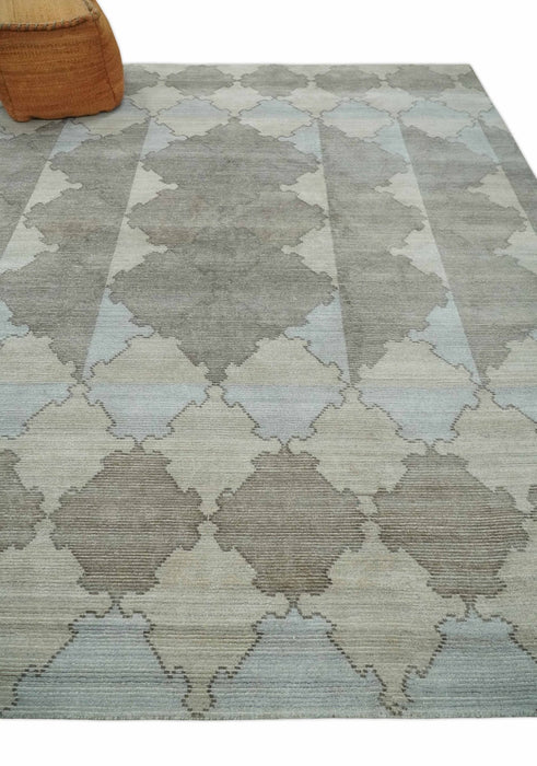 8x10 Silver and Gray Ikat design Handmade Art Silk Area Rug