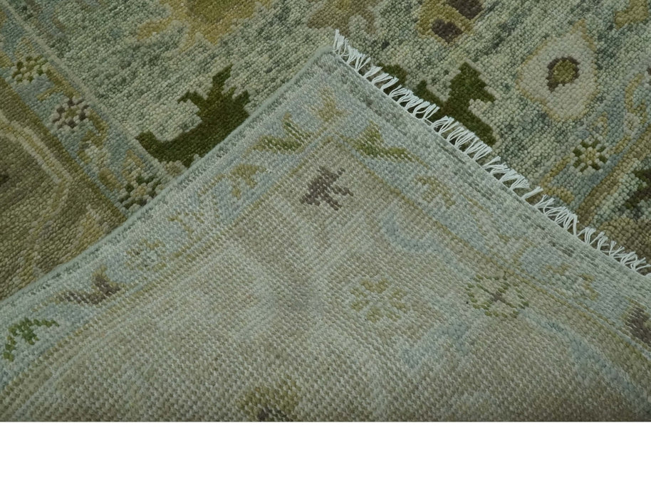 8x10 Silver and Green Hand Knotted Traditional Oushak wool area rug
