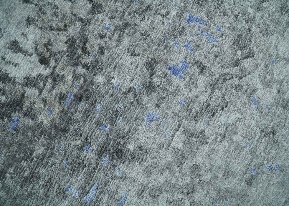 8x10 Silver, Ivory and Charcoal Modern Abstract Handmade Bamboo Silk Area Rug