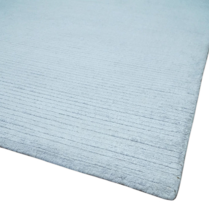 8x10 Solid Plain Blue, Silver Hand Loomed Modern Scandinavian Art Silk Loop Cut Area Rug