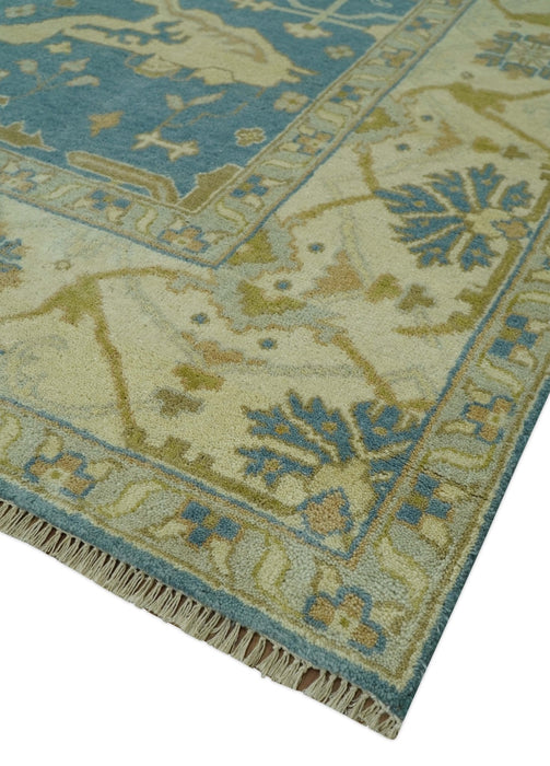 8x10 Teal, Olive and Beige Hand Knotted Traditional Oriental Oushak wool area rug
