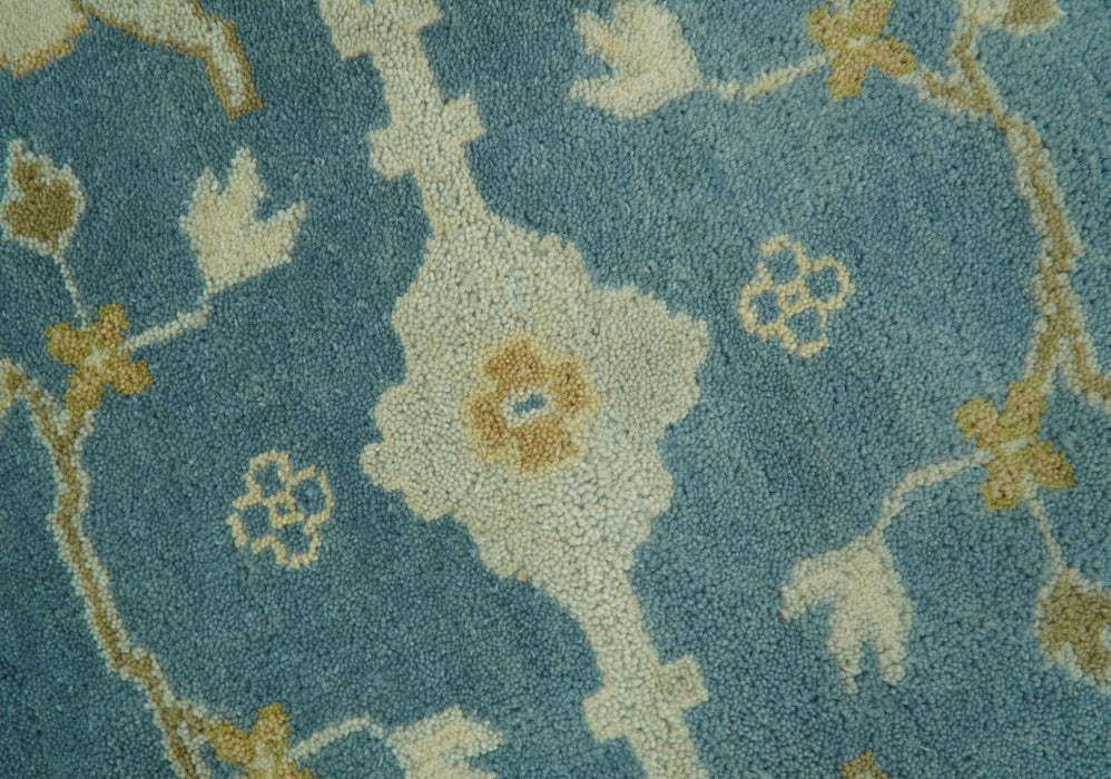 8x10 Teal, Olive and Beige Hand Knotted Traditional Oriental Oushak wool area rug