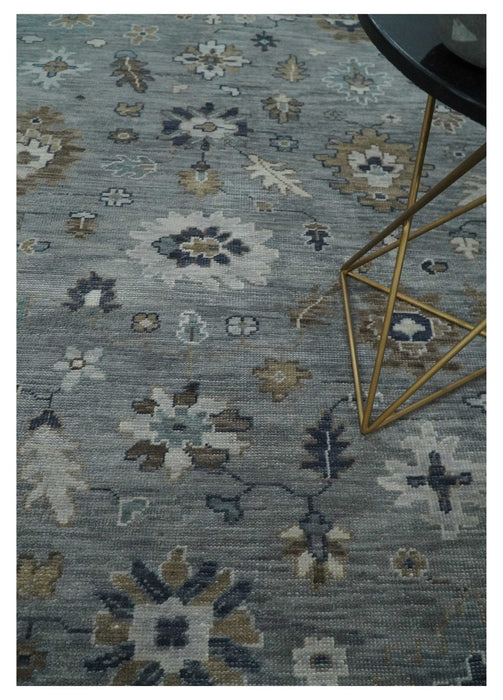 8x10 Traditional Gray and Brown Antique Style Floral Hand knotted Wool Area Rug