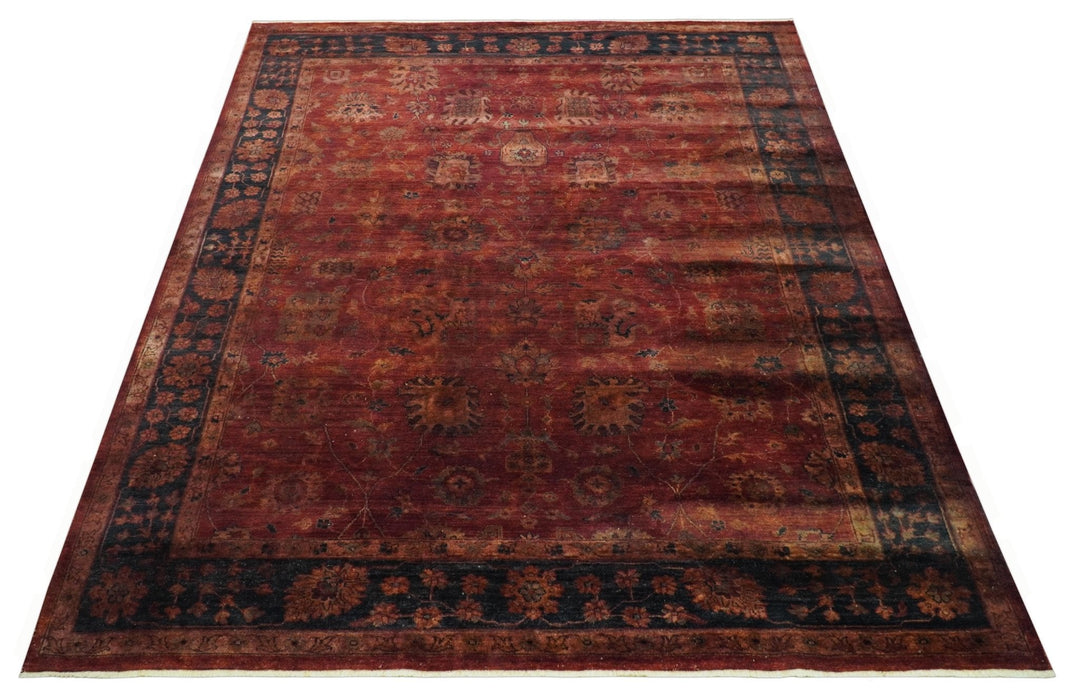 8x10 Traditional Overdyed Red And Black Hand Knotted Wool Area Rug