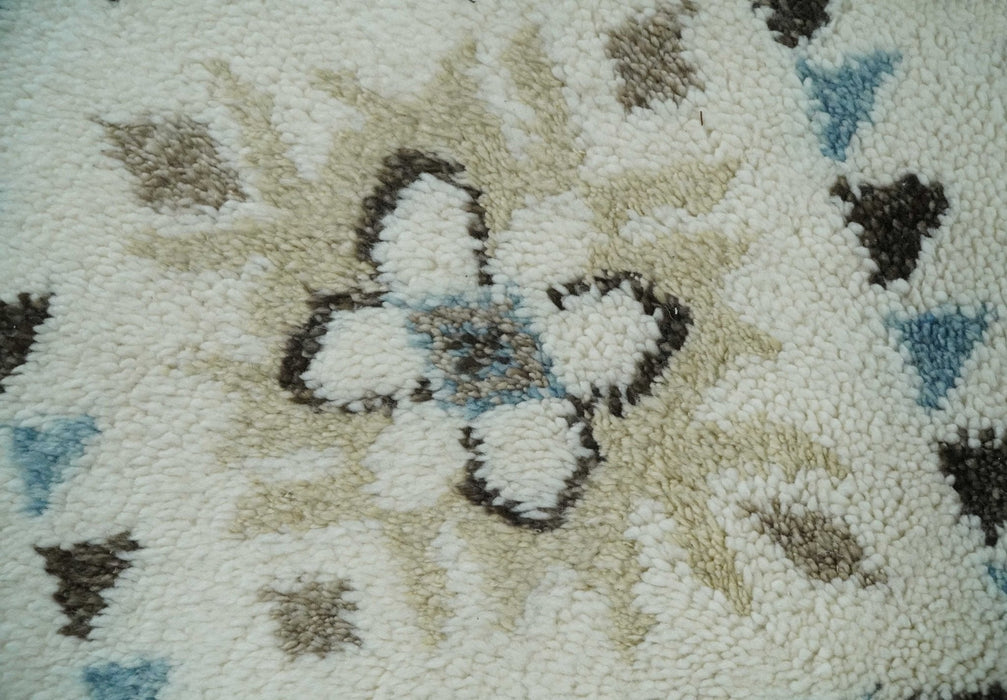 8x10 Tribal Design Ivory, Brown and Blue Traditional Hand Knotted Wool Area Rug
