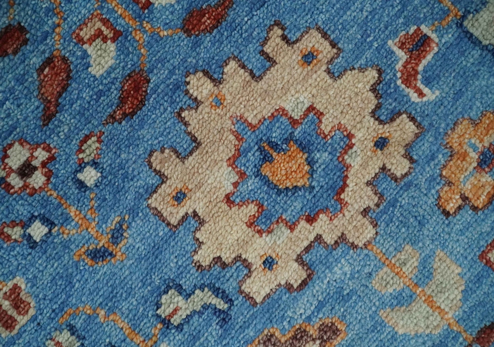 8x10 Wool Traditional Persian Blue and Ivory Vibrant Colorful Hand knotted Oushak Area Rug | TRD2741810S