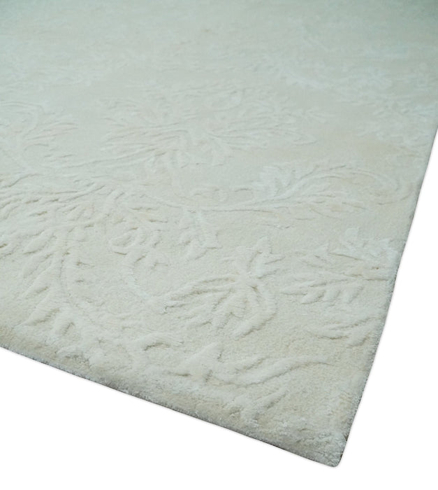 8x11 Beige and Silver Hand Woven and Carved Modern Art Silk Area Rug