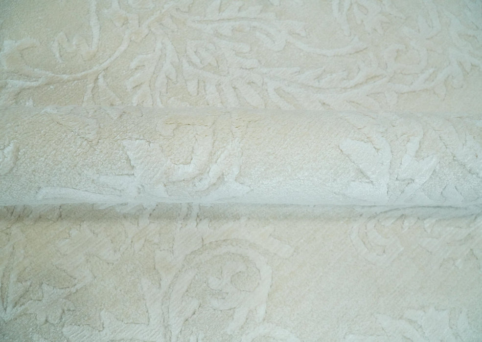 8x11 Beige and Silver Hand Woven and Carved Modern Art Silk Area Rug