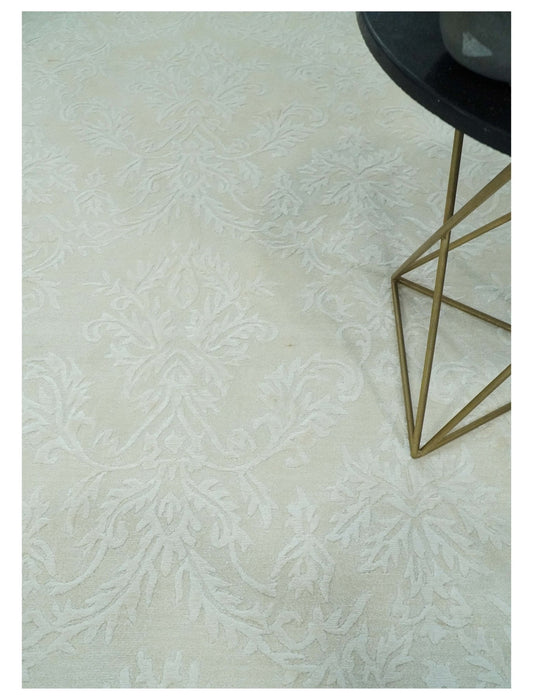 8x11 Beige and Silver Hand Woven and Carved Modern Art Silk Area Rug
