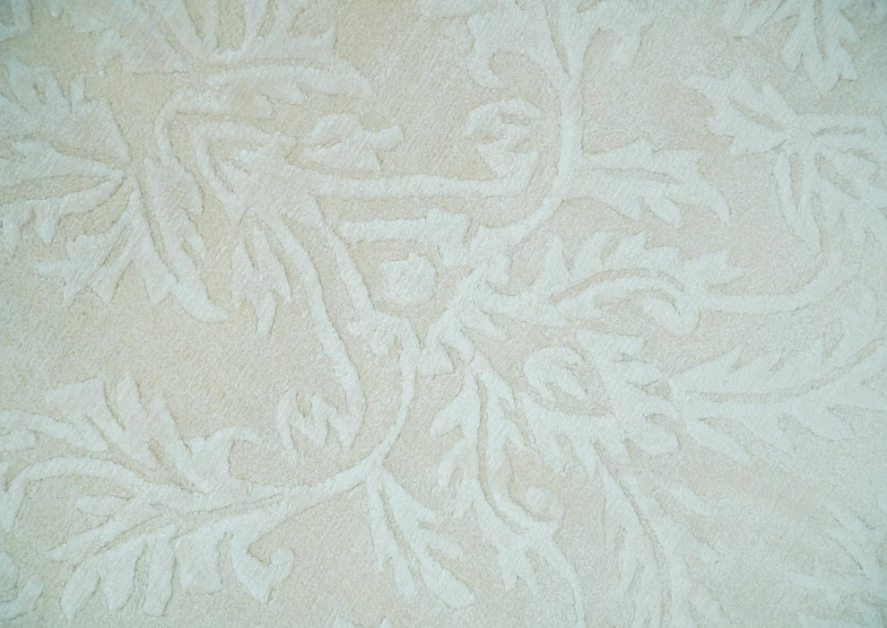 8x11 Beige and Silver Hand Woven and Carved Modern Art Silk Area Rug