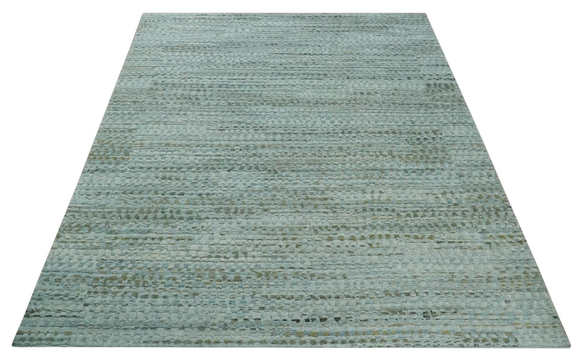 8x11 Contemporary Texture Blue, Silver and Green Hand knotted wool Area Rug