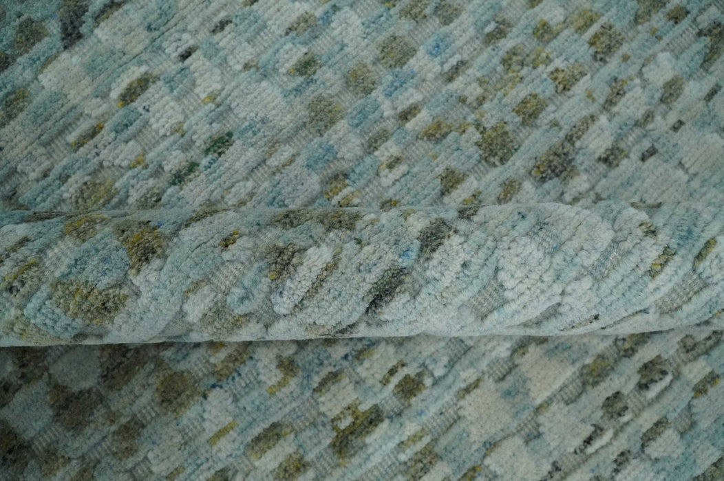 8x11 Contemporary Texture Blue, Silver and Green Hand knotted wool Area Rug