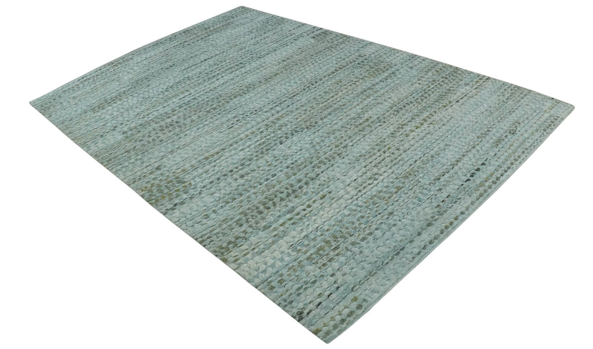8x11 Contemporary Texture Blue, Silver and Green Hand knotted wool Area Rug