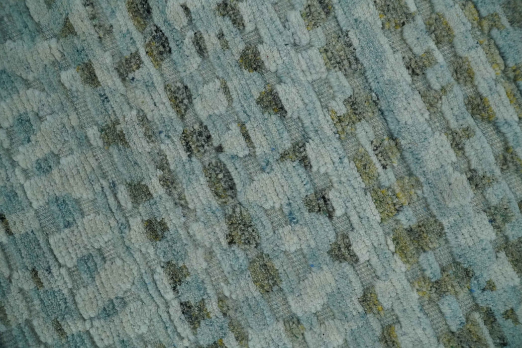 8x11 Contemporary Texture Blue, Silver and Green Hand knotted wool Area Rug