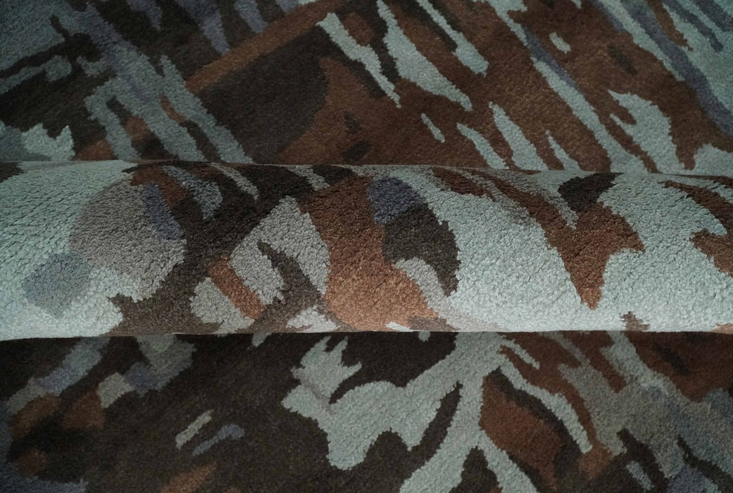 8x11 Gray, Silver and Brown Modern Abstract Hand Tufted wool and Art silk Area Rug