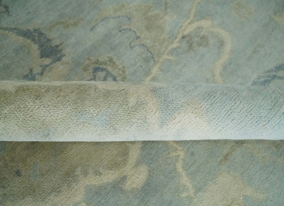 8x11 Hand Knotted Silver and Beige Traditional Wool Area Rug, Kids, Living Room and Bedroom Rug