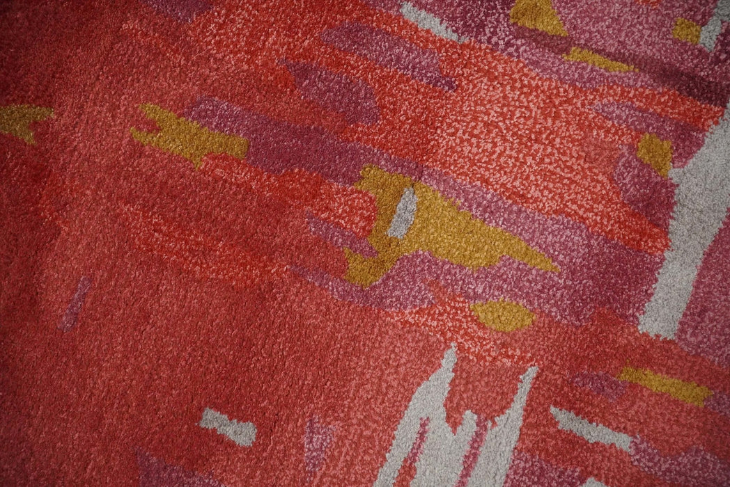 8x11 Red, Rust and Silver Modern Abstract Handmade Wool and Art Silk Area Rug | BAN1