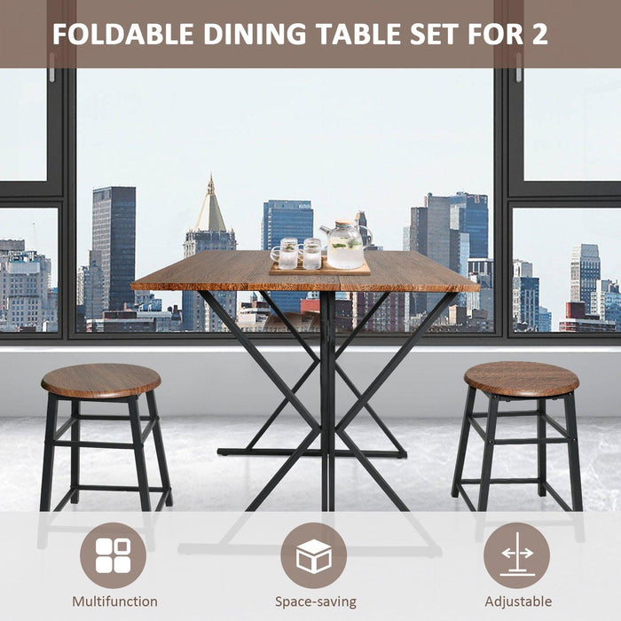 Drop Leaf Dining Table Set for Small Space, 35.4" Drop Leaf Table with 2 Stools